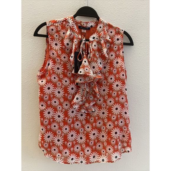 Tommy Hilfiger Women's Sz Small Daisy Sleeveless Lined Ruffle Bow Blouse - Picture 1 of 7